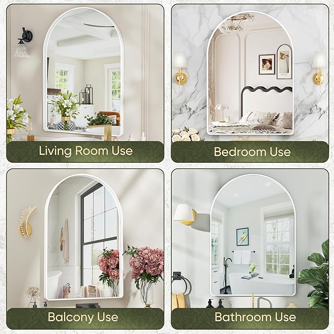 Suidia 24" x 36" Bathroom Mirror, Bathroom Vanity Mirror Metal Framed, Wall-Mounted Mirrors for Bedroom, Living Room, Entryway, Hallway, White, Arch Style