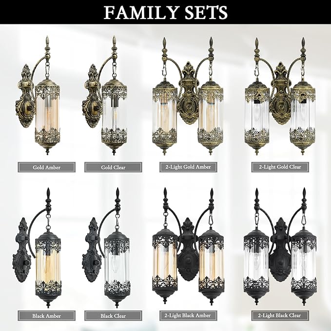 Rustic Glass Wall Sconce Mini Vintage Antique Gothic Wall Light Fixture Retro Farmhouse Mid Centry Lantern Wall Sconce for Bedroom, Hallway, Living Room, Mirror, Brush Gold, E12