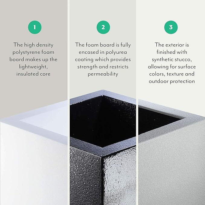 PolyStone Milan Tall Modern Outdoor/Indoor Rectangular Trough Planter, 46" L X 17" W X 19" H, Lightweight, Heavy Duty, Weather Resistant, Polymer Finish, Commercial and Residential (Greige)