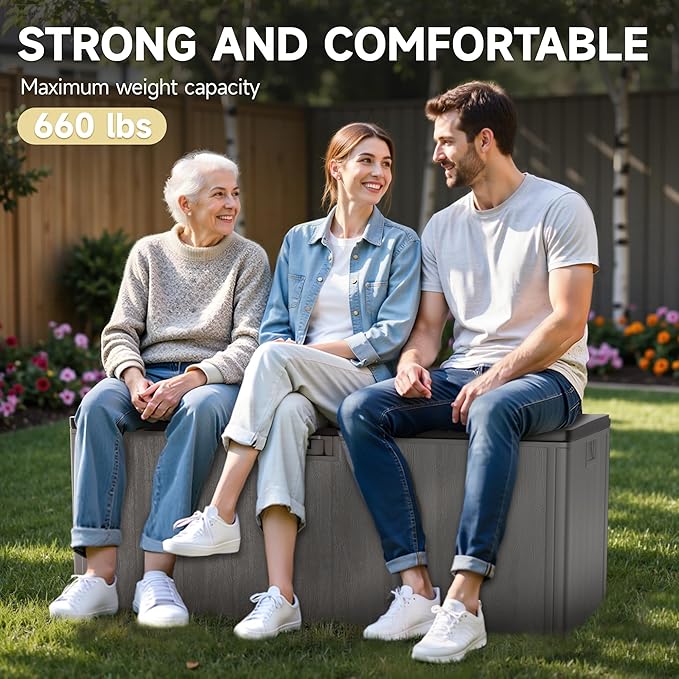 120 Gallon Resin Deck Box, Double Layer Waterproof & Outdoor Indoor Lockable Storage Box for Patio Furniture Cushions Garden Tools (Brown)