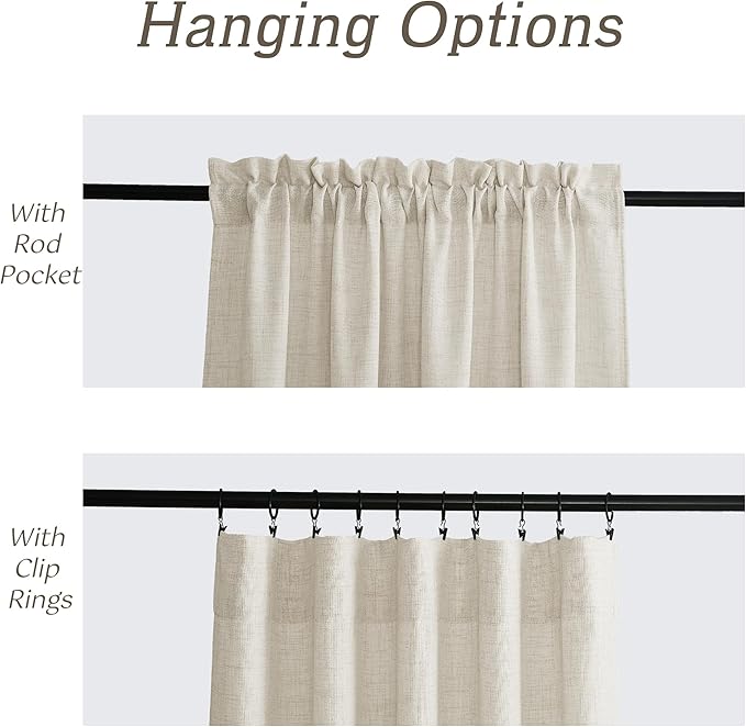 RYB HOME Living Room and Dining Room Curtains and Drapes Linen Sheer, Light Filtering Curtains 96 inches Long, Weave Textured/Rod Pocket, Cream Colored, W 52 x L 95 inches, 2 Panels Set