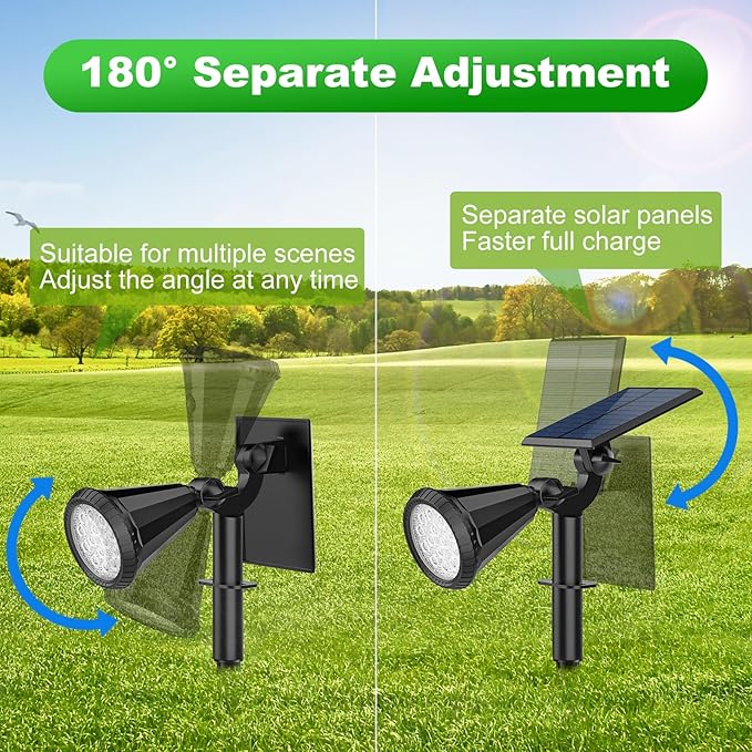 Solar Spot Lights Outdoor Waterproof 180° Adjustable Solar Powered Landscape Lights for Yard 4 Lighting Modes Solar Spotlights for Pathway Garden Outside Wall Pool Porch (2 Pack, Warm White)
