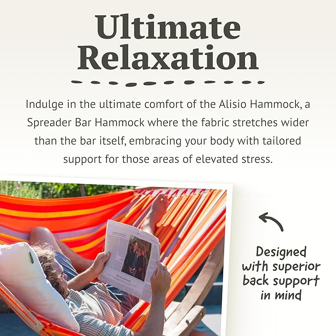 LA Siesta® Alisio Hammock with Spreader Bar & Elipso Stand, Outdoor Hammock with Stand Included, Larch Wood Stand - Weatherproof Outdoor Hammock, 2 Person Hammock w/Stand - Max 355 Lbs, Toucan