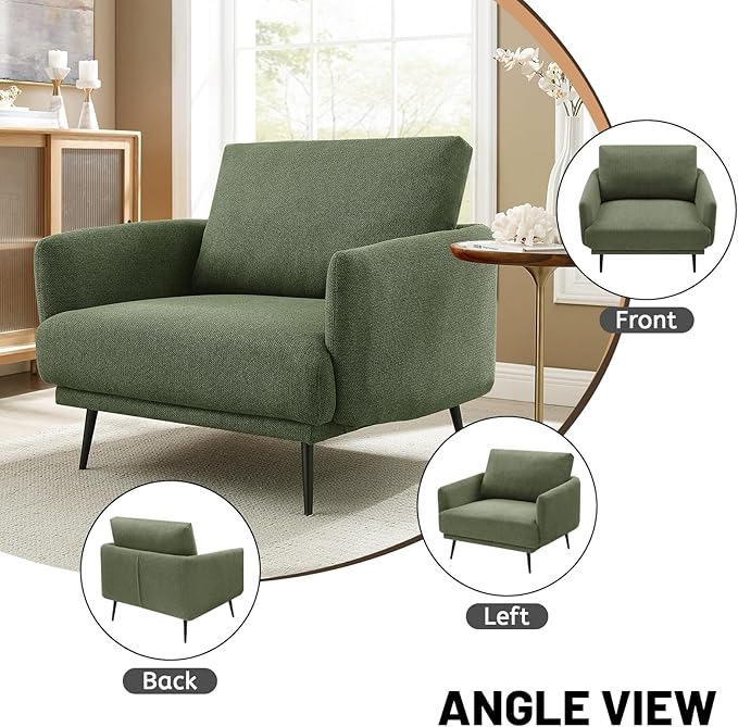 Oversized Accent Chair for Living Room Chairs Reading Arm Chair Comfy Modern Single Sofa Side Chairs with Metal Legs & Soft Cushion for Bedroom, Balcony,Waiting Room (Polyester, Moss Green)