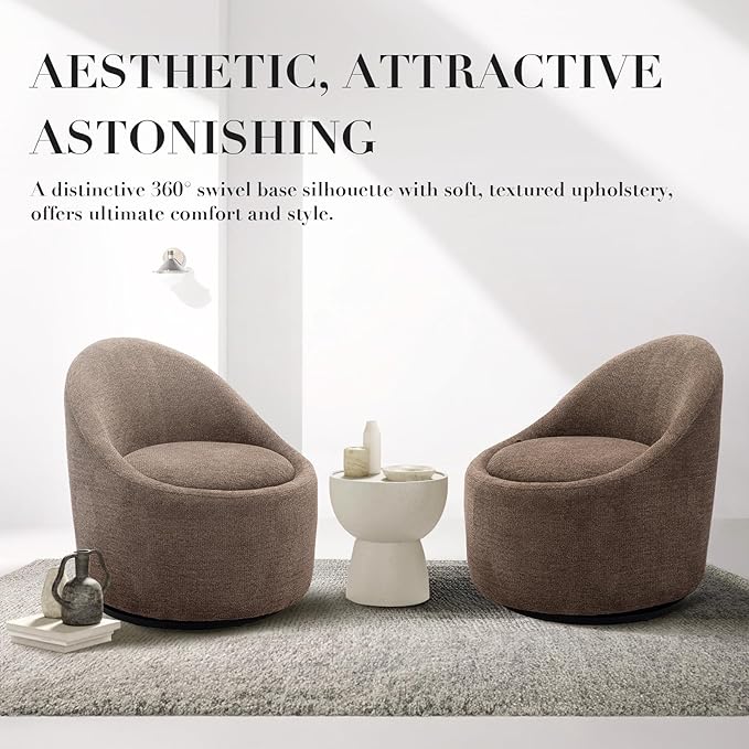 COLAMY Swivel Accent Chair Set of 2, 360° Swivel Round Chair with Hidden Storage, Modern Small Barrel Armchair for Living Room/Bedroom, Brown