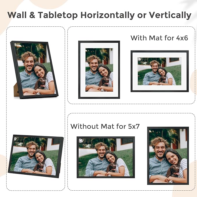 5x7 Picture | Metal Picture Frame With Mat For 4x6 | 5x7 Aluminum Frame | 5 x 7 Photo Frame | Plexiglass And Hanging Hardware Included | 5x7 Black Picture Frame | Black