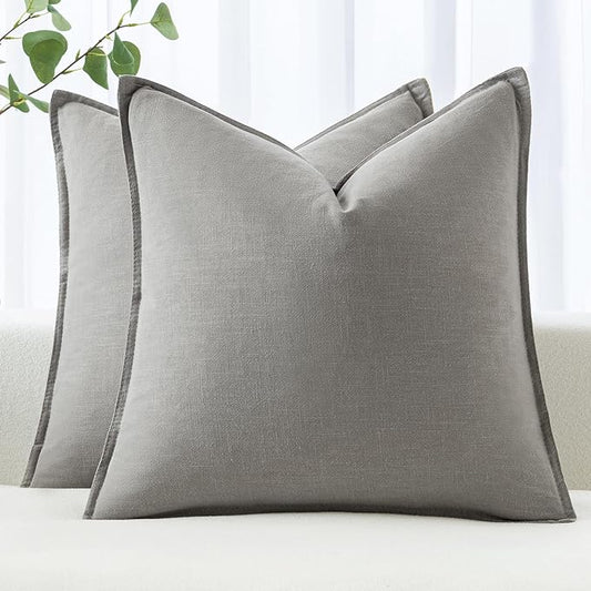 MIULEE Decorative Linen Euro Sham Pillow Covers 24x24 Light Gray Boho Farmhouse Neutral Couch Throw Pillows for Bed Pack of 2 Accent Modern Pillowcase Sofa Livingroom Home Decor
