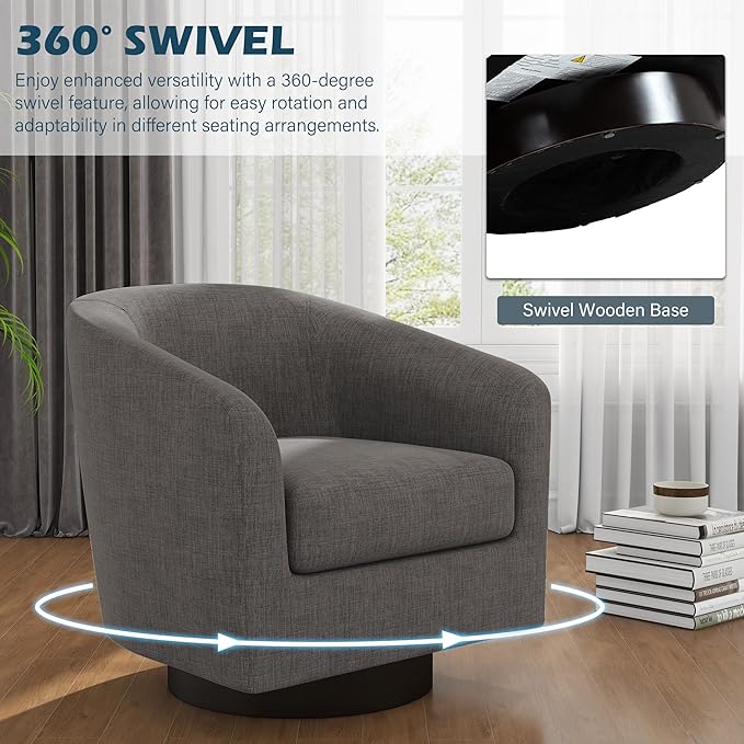 UIXE 360° Swivel Barrel Accent Chair Armchair, Modern Round Club Arm Chair in Fabric, Comfy Upholstered Living Room Single Sofa Seat - Dark Gray