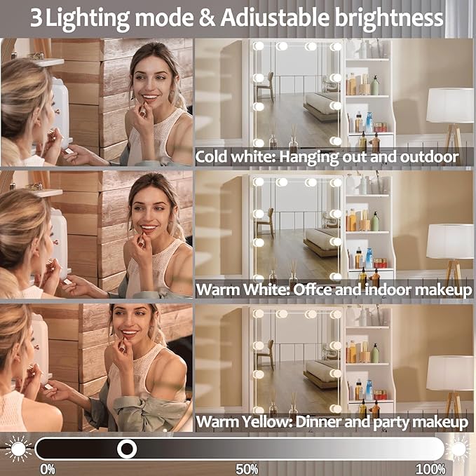 Vanity Desk with Mirror, 10 Lights, Makeup Table with 5 Drawers 6 Shelves, 3 Color Modes, Vanity Set with Chair for Bedroom, White