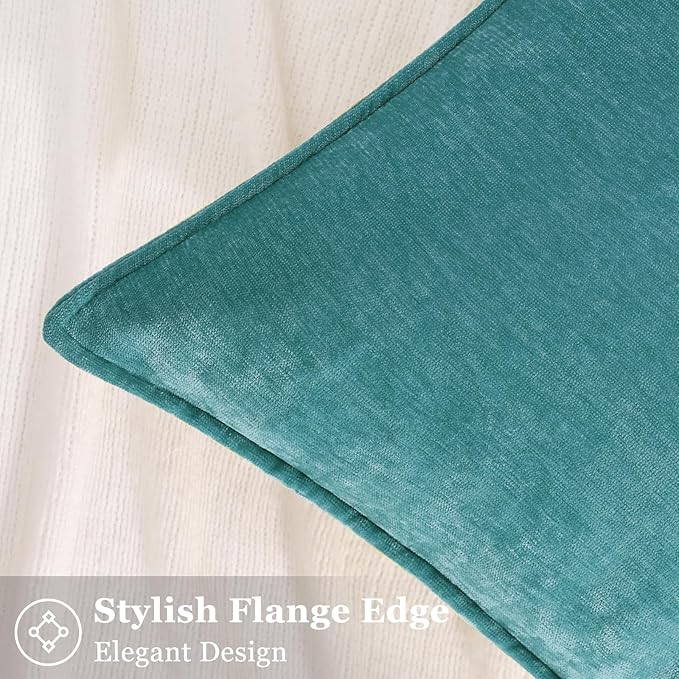 decorUhome Couch Throw Pillow Covers 12x20 Set of 2, Decorative Soft Euro Neutral Chenille Lumbar Pillow Covers with Elegant Design for Sofa Bed Living Room Home Decor, Teal
