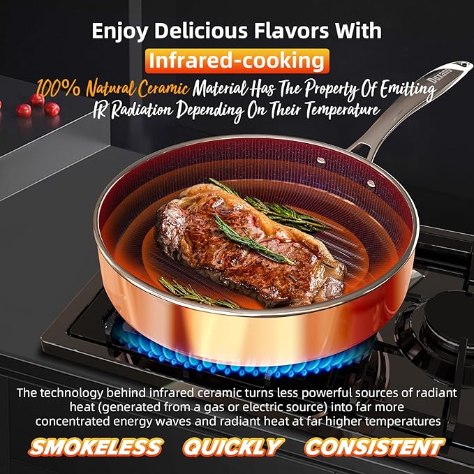 Deluxe DUXANO 14PC Healthy Pots and Pan With 9H Anti-scratch Coating, 2-Layer Non-Stick Ceramic&PFAS Free, Sensitively&Evenly Induction Cooking, Enhanced Flavor with Infrared Cookware, Dishwasher Safe