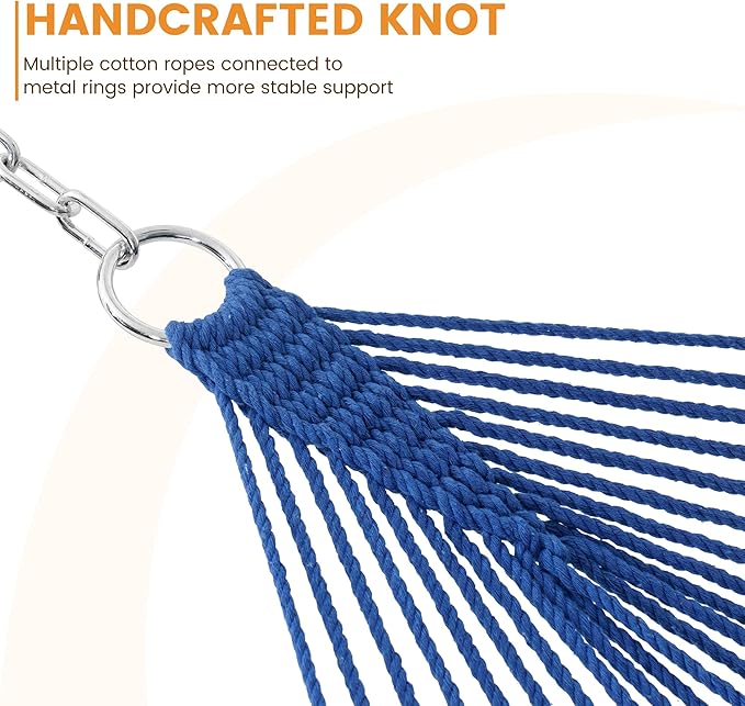 Lazy Daze Hammocks 12FT Double Rope Hammocks, 2 Person Hand Woven Cotton Hammock with Spreader Bar for Outdoor, Indoor, Patio, Poolside, FIT 13-15 Foot Stand, Max 450 Lbs, Blue, 141 x 57 inches