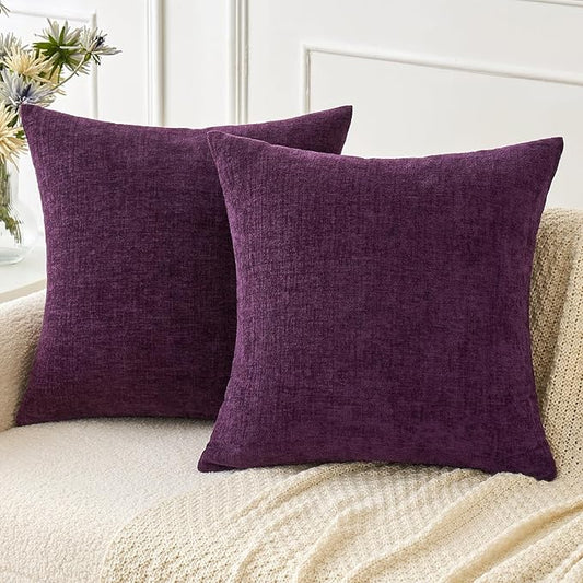 MIULEE Pack of 2 Couch Throw Pillow Covers 20x20 Inch Soft Plum Purple Chenille Pillow Covers for Sofa Living Room Solid Dyed Pillow Cases