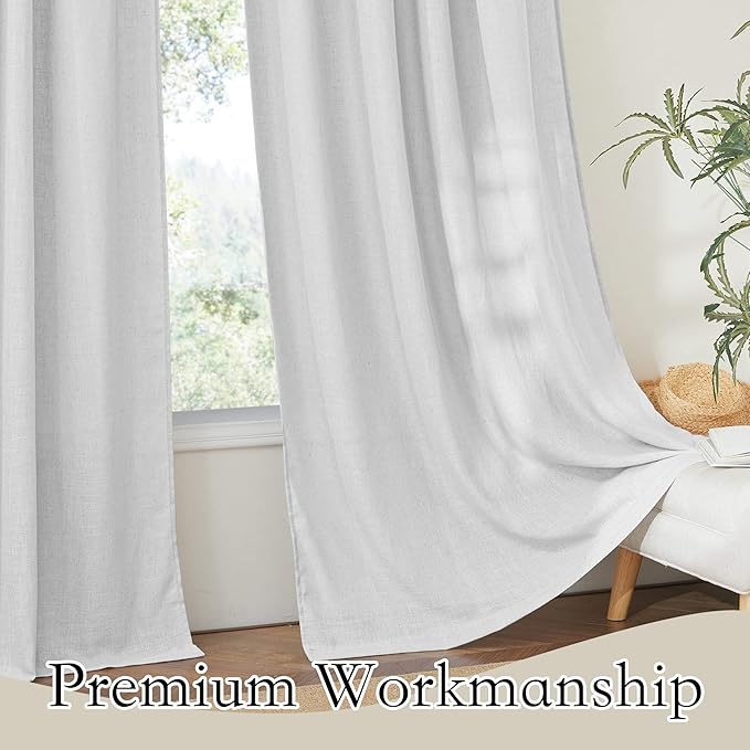 RYB HOME Semi Sheer Curtains - Linen Textured Wave Curtains Privacy Light Airy Drapes for Living Room Bathroom, Dove Grey, 52 inch Width x 90 inch Length, 2 Panels