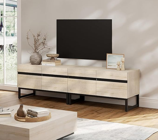 WAMPAT Modern TV Stand for TVs up to 75 inch, 2 in 1 Entertainment Center TV Console with Storage Cabinets and Metal Base,Media Console for Living Room,Light Oak