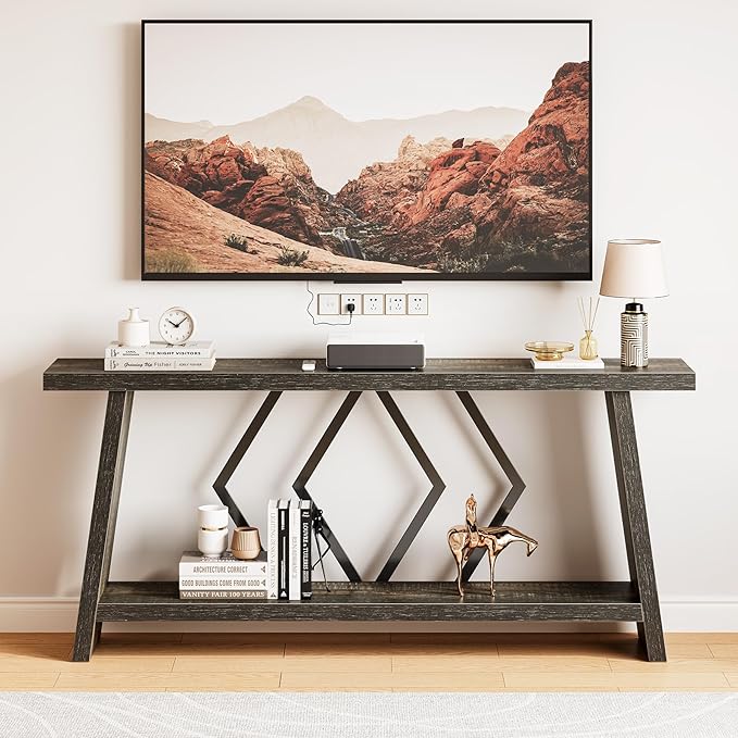 LITTLE TREE 70.9-Inch Console Table, Long Sofa Table Behind Couch, Farmhouse Console with Shelf for Entryway, Living Room, Hallway, Dark Grey