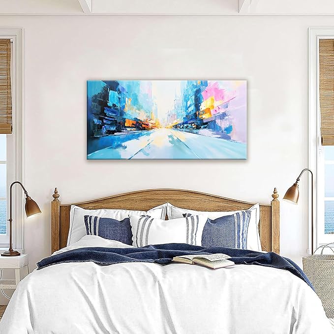 Tsomzxng Canvas Art Wall Decor Modern Minimalist Home Wall Decor Paintings Prints Colorful City Street Scene Wall Art Abstract Wall Art Pictures For Bedroom Kitchen Office Artwork 20"×40"