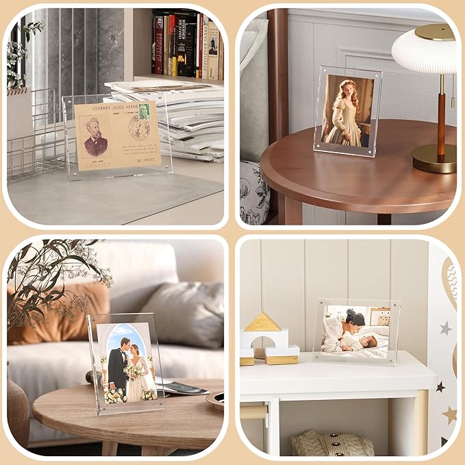 Egofine 5x7 Acrylic Picture Frame, Clear Picture Frame with Stand, Magnetic Acrylic Photo Frame for Tabletop Display Horizontally or Vertically