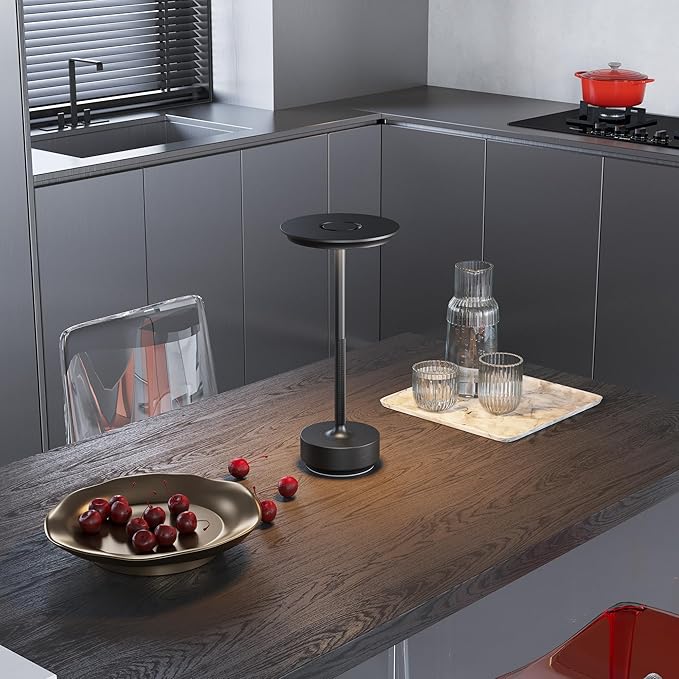 Cordless Rechargeable Table Lamps, Portable 5000mAh Restaurant Table Lamp, 3 Color Stepless Dimming LED Table Light with Memory Function, for Outdoor/Dinner/Patio/Camping.(Black)