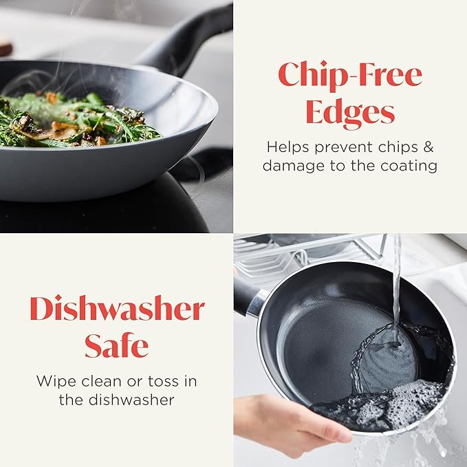 Deco 8” Nonstick Frying Pan Skillet, Made in Italy, Diamond Ceramic PFAS-Free, Dishwasher & Metal Utensil Safe, Durable Gloss Enamel Finish, Stay-Cool Handle, High Walls-Extra Room, Gray