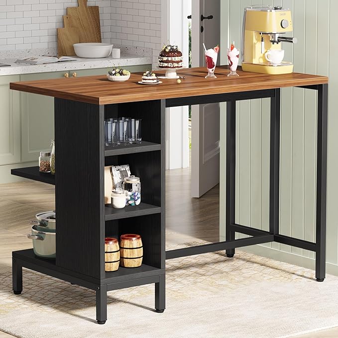 Tribesigns Kitchen Island, Kitchen Shelf Bar Table with 5 Open Storage Shelves and Large Worktop, Industrial Butcher Block Island (Stools Not Included)