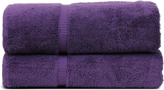 Luxury Hotel & Spa Collection Highly Absorbent, Quick Dry 100% Turkish Cotton 700 GSM, Eco Friendly Towel, for Bathroom Dobby Border Soft Bath Towel Set 27 X 54 (Plum, Bath Towels - Set of 2)
