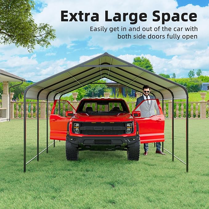 Mental Carport Canopy 12x20 Heavy Duty, Outdoor Car Ports Garage with Galvanized Steel Roof and Frame, Car Shelter Protect from Sun and Heavy Snow for Boat, Car and Tractors