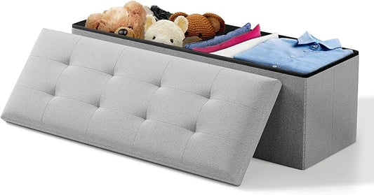 Storage Ottoman Bench, 43 Inch Ottoman Foot Rest, End of Bed Bench, Storage Chest, Load 700 lb, for Living Room, Bedroom, Entryway, Light Gray