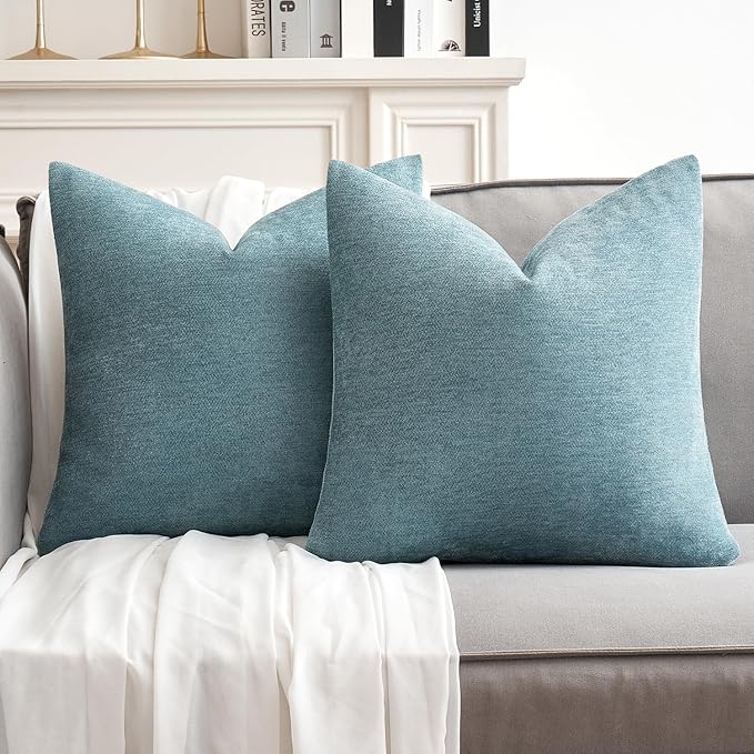 MIULEE Pack of 2 Blue Gray Decorative Pillow Covers 18x18 Inch Soft Chenille Couch Spring Throw Pillows Farmhouse Cushion Covers for Home Decor Sofa Bedroom Living Room