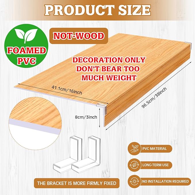 Hoolerry 5 Pcs Wire Shelf Covers Foamed PVC Wire Rack Covers for Removable Closet (Not Wood) Pantry Shelves for Cabinet Bathroom Kitchen Shelving Decoration(Wood Color,38x16inch)