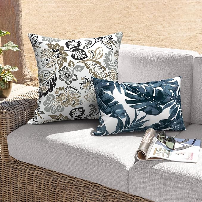 Outdoor Throw Pillows with Inners, All Weather Patio Pillows Set of 2, Square Pillows Decorative for Home Garden Furniture, 20x20 Inch, Dailey Tan