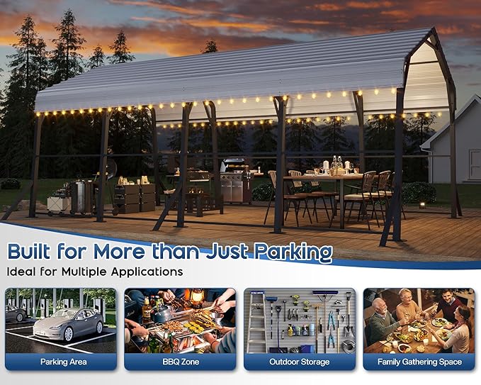 Jocisland 12x20x10.5 FT Metal Carport - Removable Waterproof Sidewalls, Heavy Duty Outdoor Carport with Upgraded Steel Reinforcements for All-Weather, Car Canopy for Car, Boat, Equipment Storage