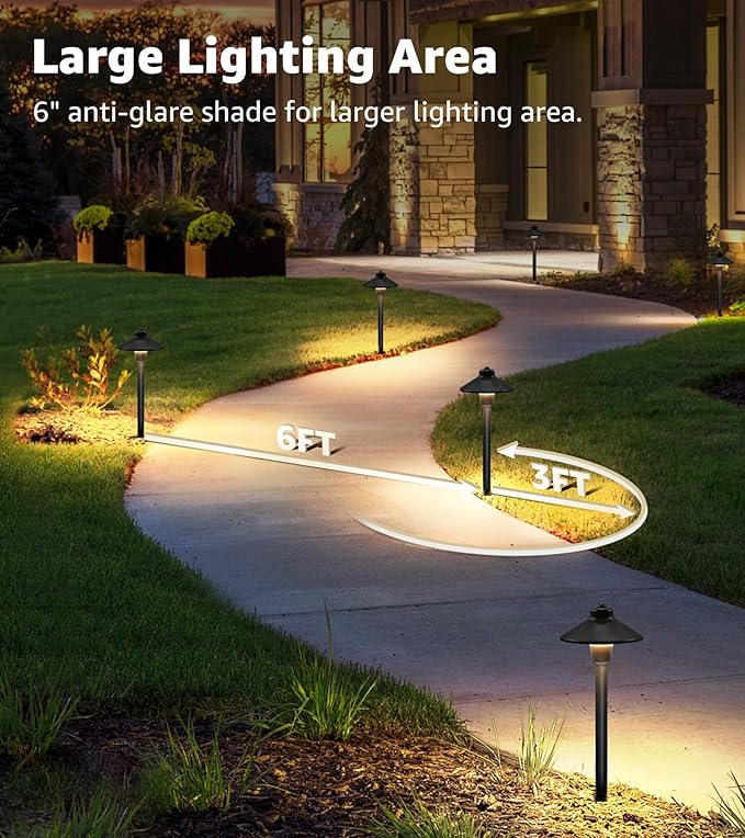 SUNVIE Low Voltage Pathway Lights LED Landscape Lighting 3000K Waterproof Landscape Path Lights 3W Low Voltage Landscape Lighting for Walkway Yard ETL Listed Cord, 12 Pack