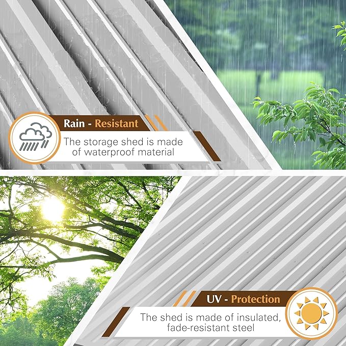 GUNJI 10 x 8 FT Shed Outdoor Storage Shed Metal Garden Shed with Lockable Door Outside Waterproof Tool Shed for Backyard, Patio, Lawn (Gray)