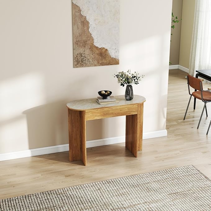 Mid Century 43 Inch Console Table, Narrow Sofa Table Behind Couch, Farmhouse Wooden Console Table for Living Room, Entryway, Natural Finish