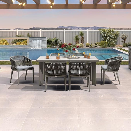 PURPLE LEAF 7 Pieces Outdoor Dining Set Patio Table and Chairs Set for 6 Aluminum Wicker Rattan Patio Furniture Set for Lawn Garden Porch Grey