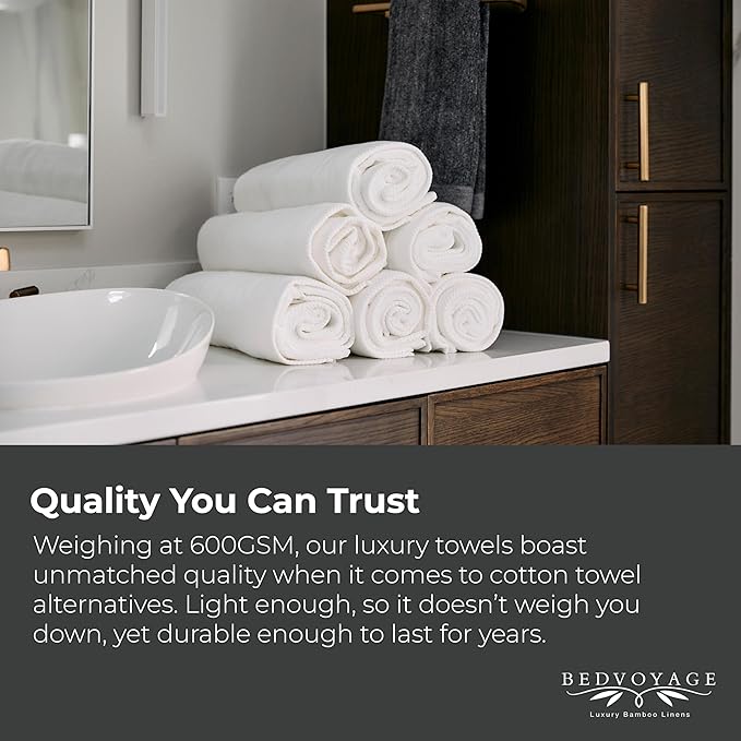 BedVoyage Luxury Bath Towels Set of 8 - Ultra Soft Plush Bathroom Towel Set - Highly Absorbent Viscose from Bamboo Bath Towels Ultra Soft - Spa Towel for Body - White