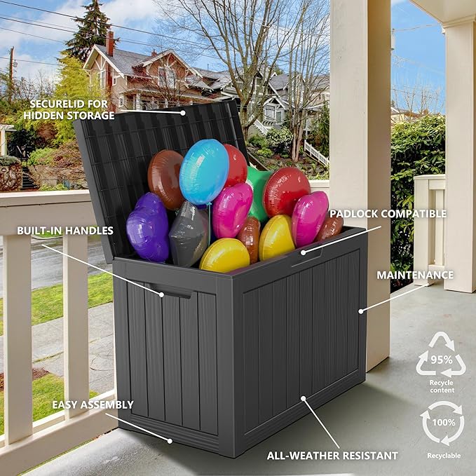 Vixzen 45 Gallon Resin Deck Box, Lockable Outdoor Storage Box for Patio Cushions Storage Furniture,Garden Tools, Pool Supplies, Weatherproof and UV Resistant