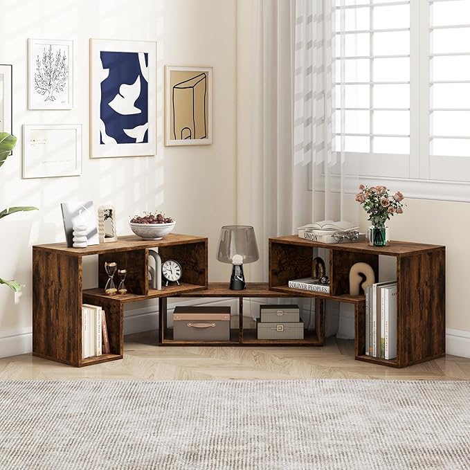 Giantex Free-Combination TV Stand for Bedroom - Entertainment Center for 50 55 60 65 Inch TV, 3-Piece Media Console Table with Storage Cubes, Deformable Open Storage Bookcase Shelf (Brown)