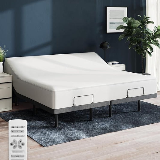 Nectar King Adjustable Base & 12” Hybrid Mattress (New Version) - Head & Foot Incline - Medium Firm Memory Foam & Coils - Cooling Top Layer - 3 Massage Settings - 365-Night Trial & Forever Warranty