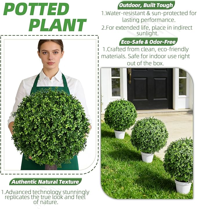 QIANYUN Artificial Boxwood Ball Bush-30inch Faux Boxwood Decorative Balls for Backyard, Balcony,Garden, Wedding and Home Décor (2, 30inch)