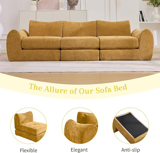 MAXMAXX 102" Modular Sectional Cloud Sofa,4-in-1 Folding Convertible Sofa Bed, Floor Boneless Couch, Modular Cushion Couch,Suitable for Living Room,Bedroom and Recreation Room (Yellow)