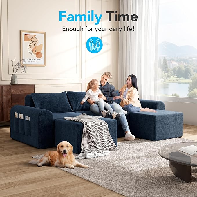 Cloud Sectional Couch with 2 Ottomans & 3 Pillows, Boneless Couches for Living Room, U Shaped Sectional Sofa Deep Seat Comfy Couch for Small Spaces, No Assembly Required, 72h to Restore