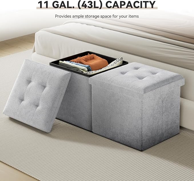 Storage Ottoman Bench, 15 Inch Ottoman Foot Rest, End of Bed Bench, Storage Chest, Load 700 lb, for Living Room, Bedroom, Entryway, Light Gray