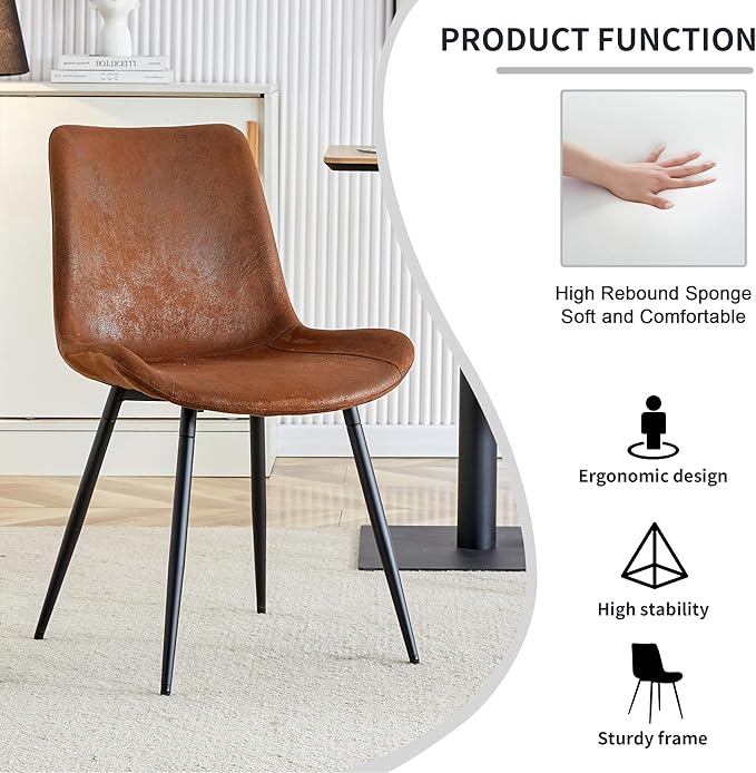 Granite Modern Dining Table Set for 4, 50" Sintered Stone Kitchen Table and 4 Upholstered Suede Leather Chair Dining Room Table Set for 4(1Marble Table and Brown Chairs Set of 4)
