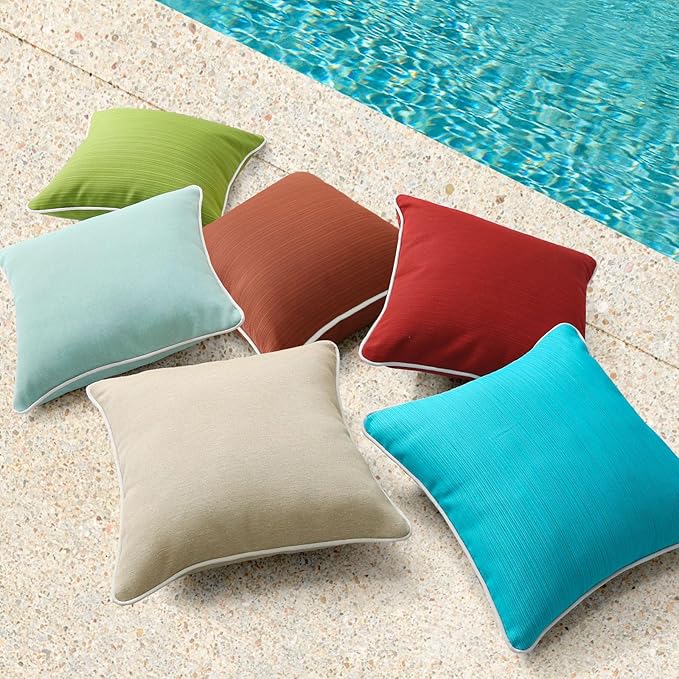Decorative Outdoor Water Repellent Throw Pillows with Inserts, Set of 4, 18" x18" Pillows for Patio, Backyard, Bed, Couch, and Patio Furniture, Tangerine