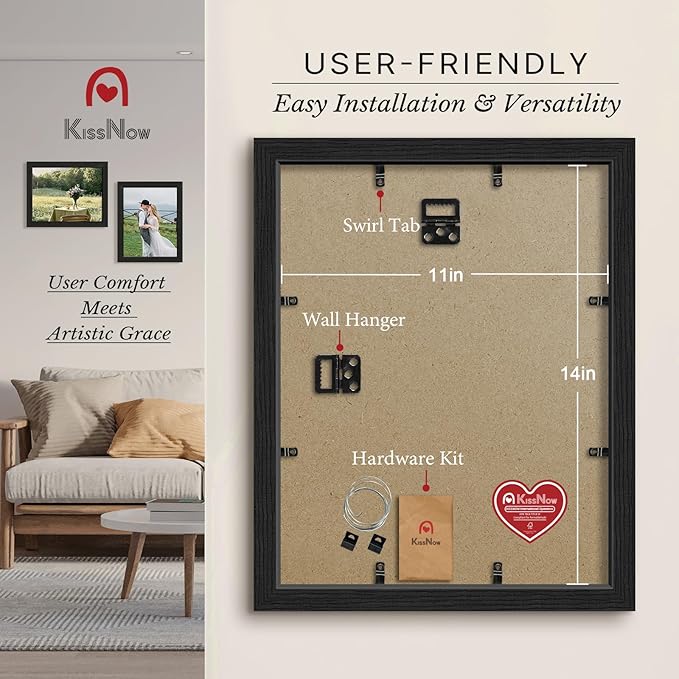 11x14 Picture Frame 4 Pack, Black Solid Wood, Wall Gallery Poster Frame