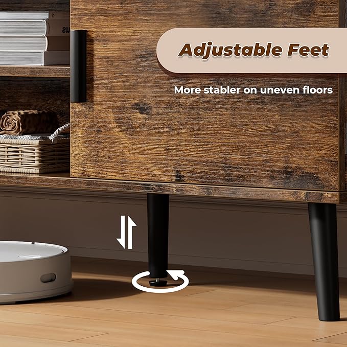 SUPERJARE TV Stand for 55 Inch TV, Entertainment Center with Adjustable Shelf, 2 Cabinets, TV Console Table, Media Console, Solid Wood Feet, Cord Holes, for Living Room, Bedroom, Rustic Brown