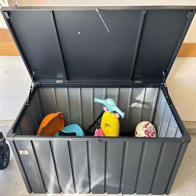 PURPLE LEAF Deck Box 160 Gallon Outdoor Waterproof Lockable Storage Box with Lid Deck Organization for Patio Cushions Side Table Pool Accessories Garden Tools, Gray