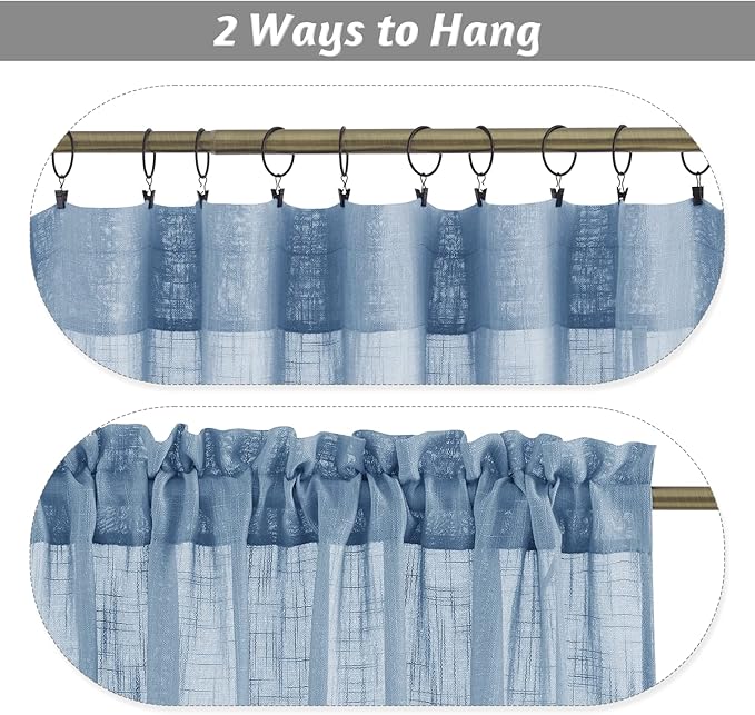 RYB HOME Linen Curtains 90 inches Long Super Soft Light & Privacy Rod Pocket Sheers for Living Room Bedroom Patio Door Backdrop Window Decor, Blue Haze, W 52 x L 90 inches, 2 Panels